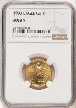 1993 Gold Eagle 1/4 oz Brown Label NGC MS69 (782175006)