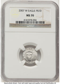 2007-W Burnished Platinum Eagle 1/10 oz Brown Label NGC MS70