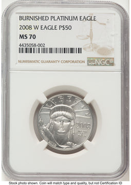 2008-W Burnished Platinum Eagle 1/2 oz Brown Label NGC MS70