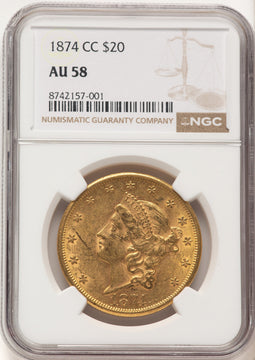 1874-CC $20 Liberty Double Eagle NGC AU58 (782214061)