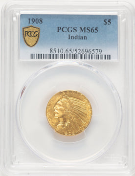 1908 $5 Indian Blue Gradient Indian Half Eagle PCGS MS65 (782234003)