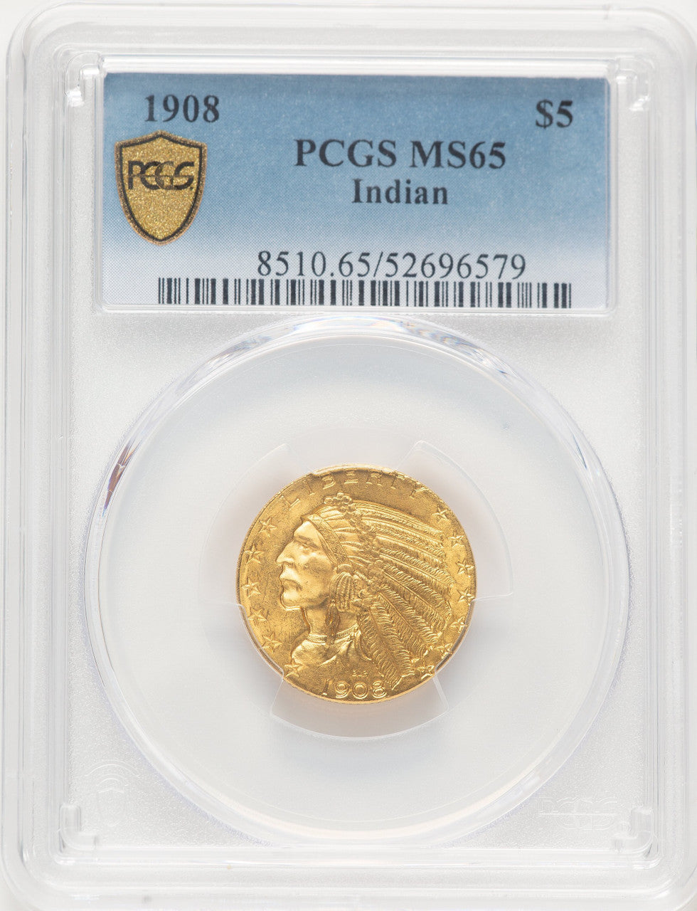 1908 $5 Indian Blue Gradient Indian Half Eagle PCGS MS65 (782234003)
