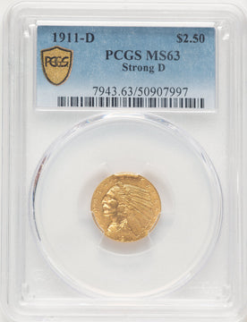 1911-D $2.50 Blue Gradient Indian Quarter Eagle PCGS MS63