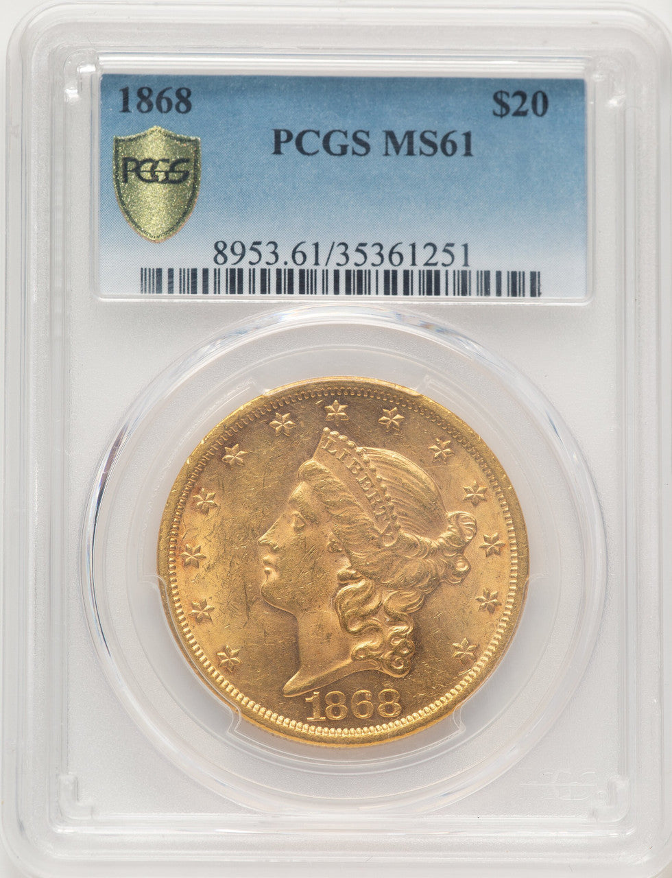 1868 $20 Blue Gradient Liberty Double Eagle PCGS MS61