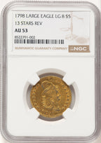 1798 $5 Lg Eagle Lg 8 13 Star Rev Brown Label Early Half Eagle NGC AU53