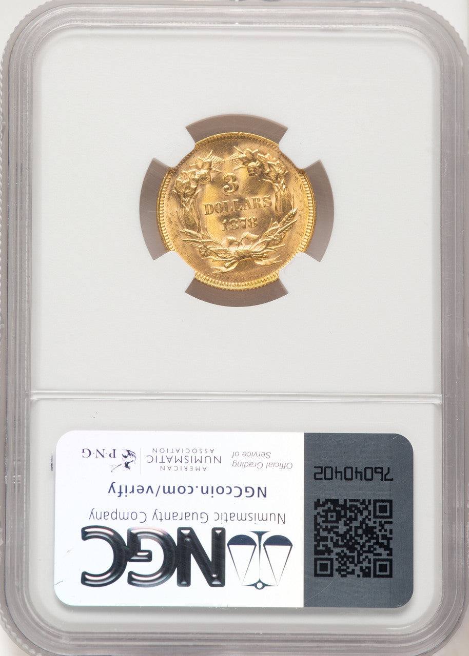 1878 $3 Brown Label Three Dollar Gold Pieces NGC MS64