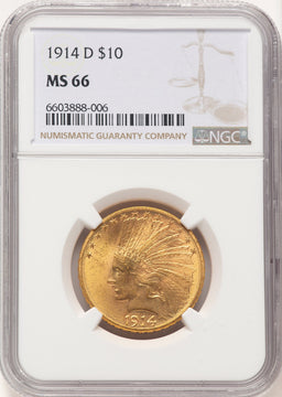 1914-D $10 Brown Label Indian Eagle NGC MS66