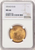 1914-D $10 Brown Label Indian Eagle NGC MS66