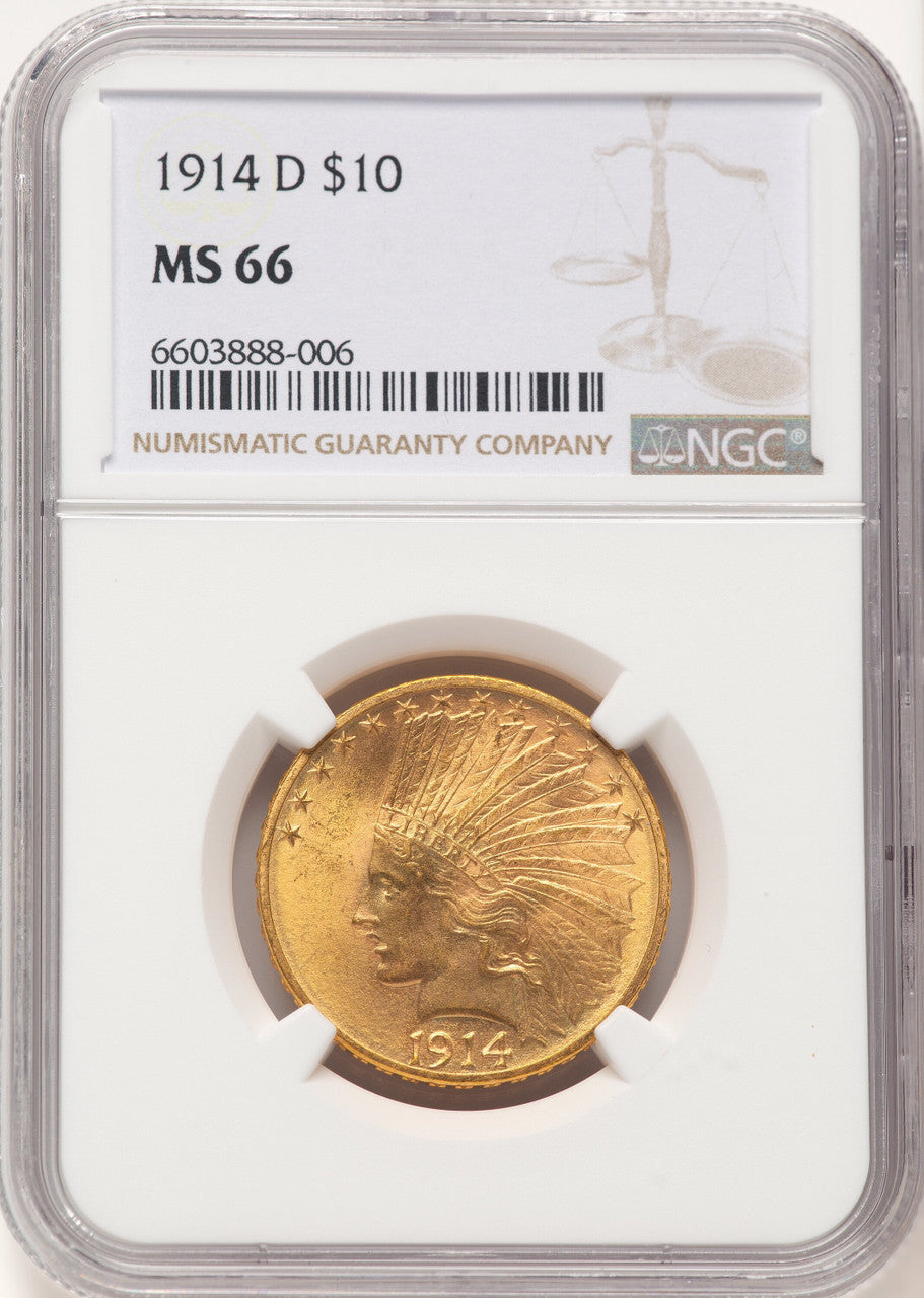 1914-D $10 Brown Label Indian Eagle NGC MS66