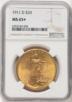 1911-D $20 Brown Label Saint-Gaudens Double Eagle NGC MS65+ (782234021)
