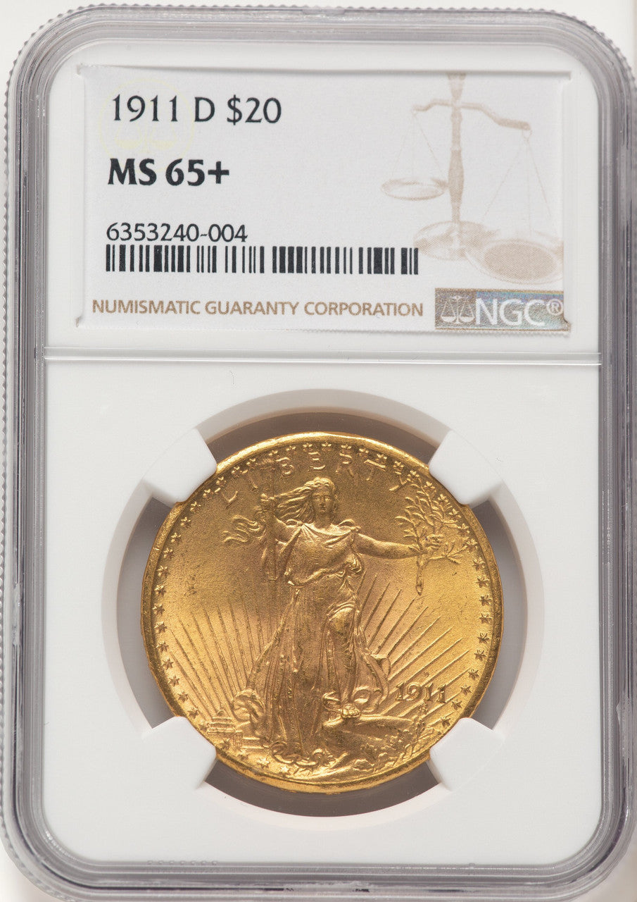 1911-D $20 Brown Label Saint-Gaudens Double Eagle NGC MS65+ (782234021)
