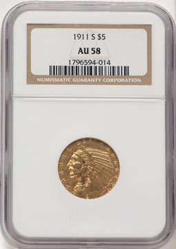 1911-S $5 Indian Half Eagle NGC AU58 (782234027)