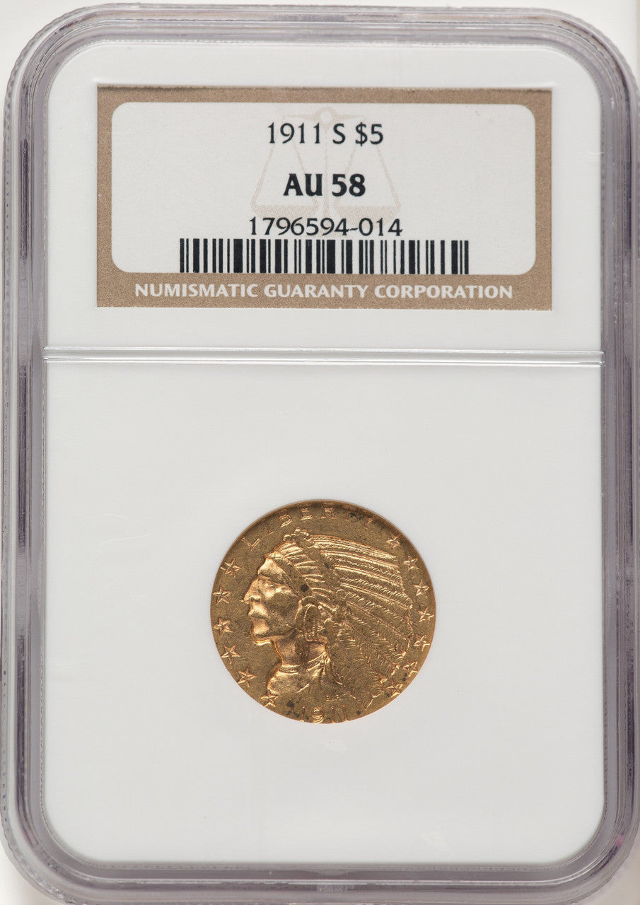 1911-S $5 Indian Half Eagle NGC AU58 (782234027)