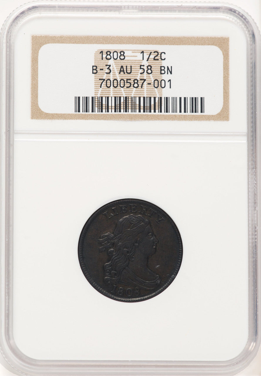 1808 1/2 C C-3 BN Half Cent NGC AU58