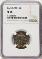 1936 5C T-1 Satin Proof Buffalo Nickel NGC PR68