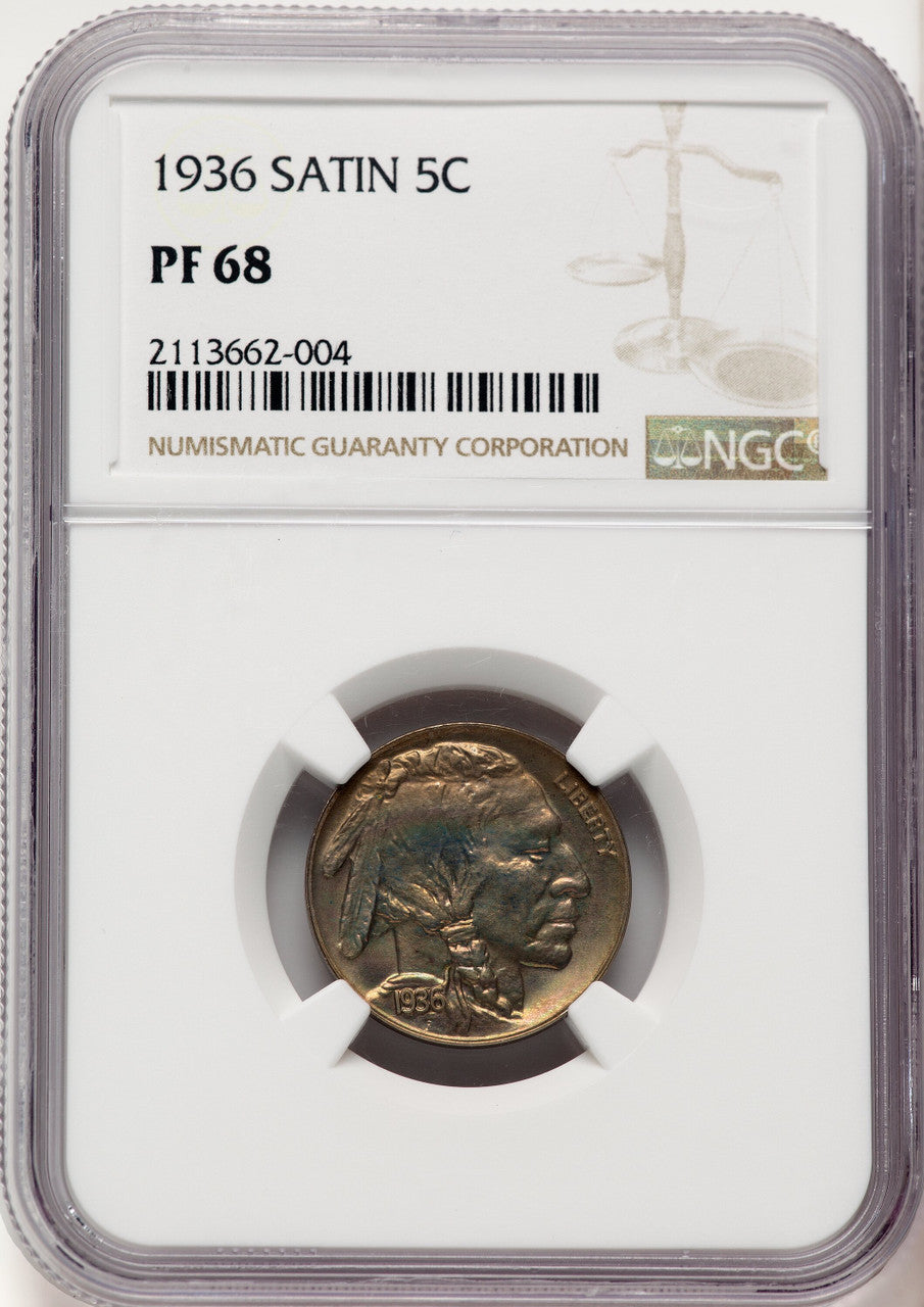 1936 5C T-1 Satin Proof Buffalo Nickel NGC PR68