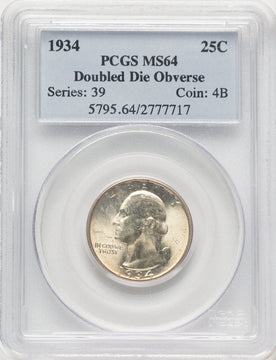 1934 Doubled Die Obverse Washington Quarter PCGS MS64