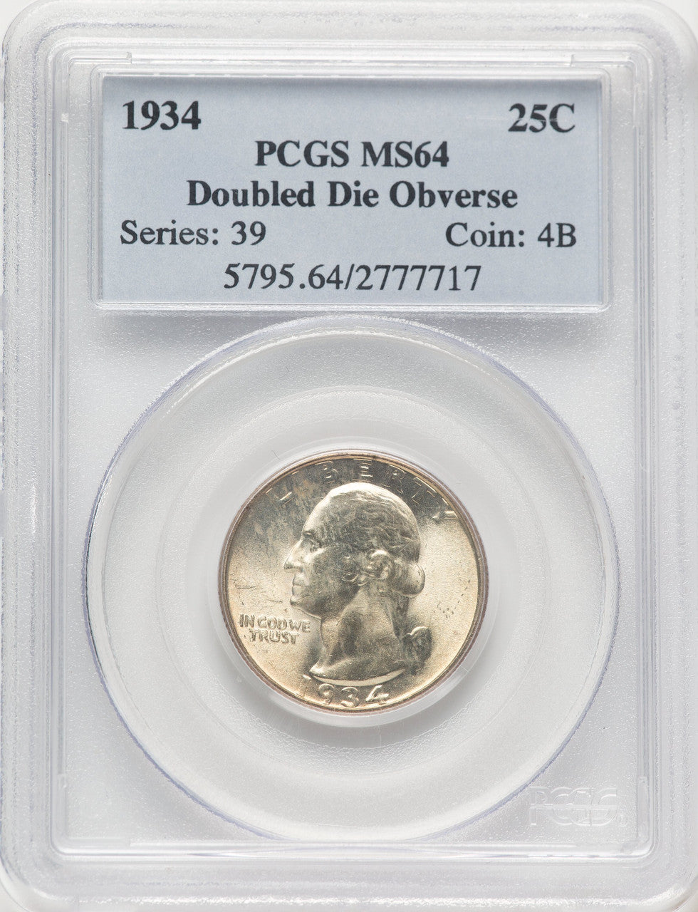 1934 Doubled Die Obverse Washington Quarter PCGS MS64