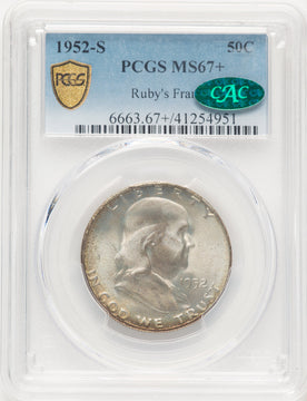 1952-S 50C CAC Franklin Half Dollar PCGS MS67+
