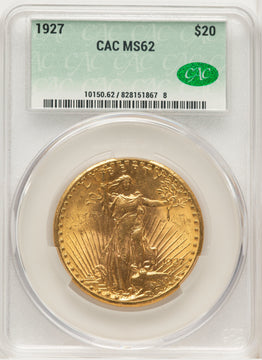 1927 $20 CAC Saint-Gaudens Double Eagle CACG MS62