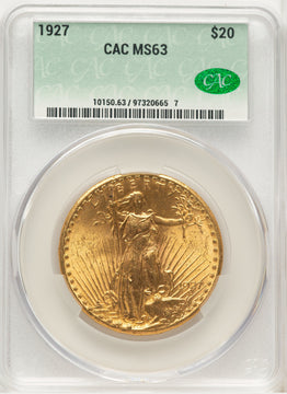 1927 $20 CAC Saint-Gaudens Double Eagle CACG MS63