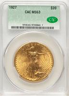 1927 $20 CAC Saint-Gaudens Double Eagle CACG MS63