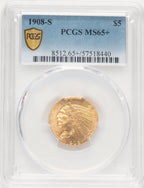 1908-S $5 Blue Gradient Indian Half Eagle PCGS MS65+