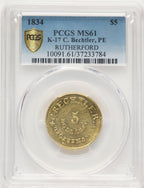 C.BECHTLER $5 DATE P.E. Territorial Gold PCGS MS61