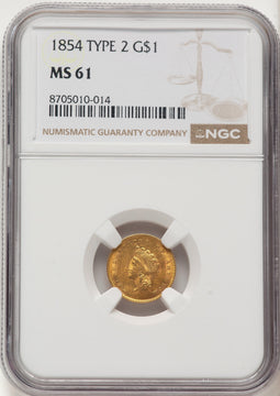 1854 G$1 Type Two Gold Dollar NGC MS61 (782470001)
