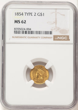 1854 G$1 Type Two Gold Dollar NGC MS62 (782470003)