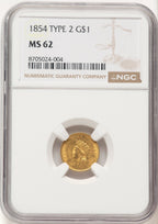 1854 G$1 Type Two Gold Dollar NGC MS62 (782470003)