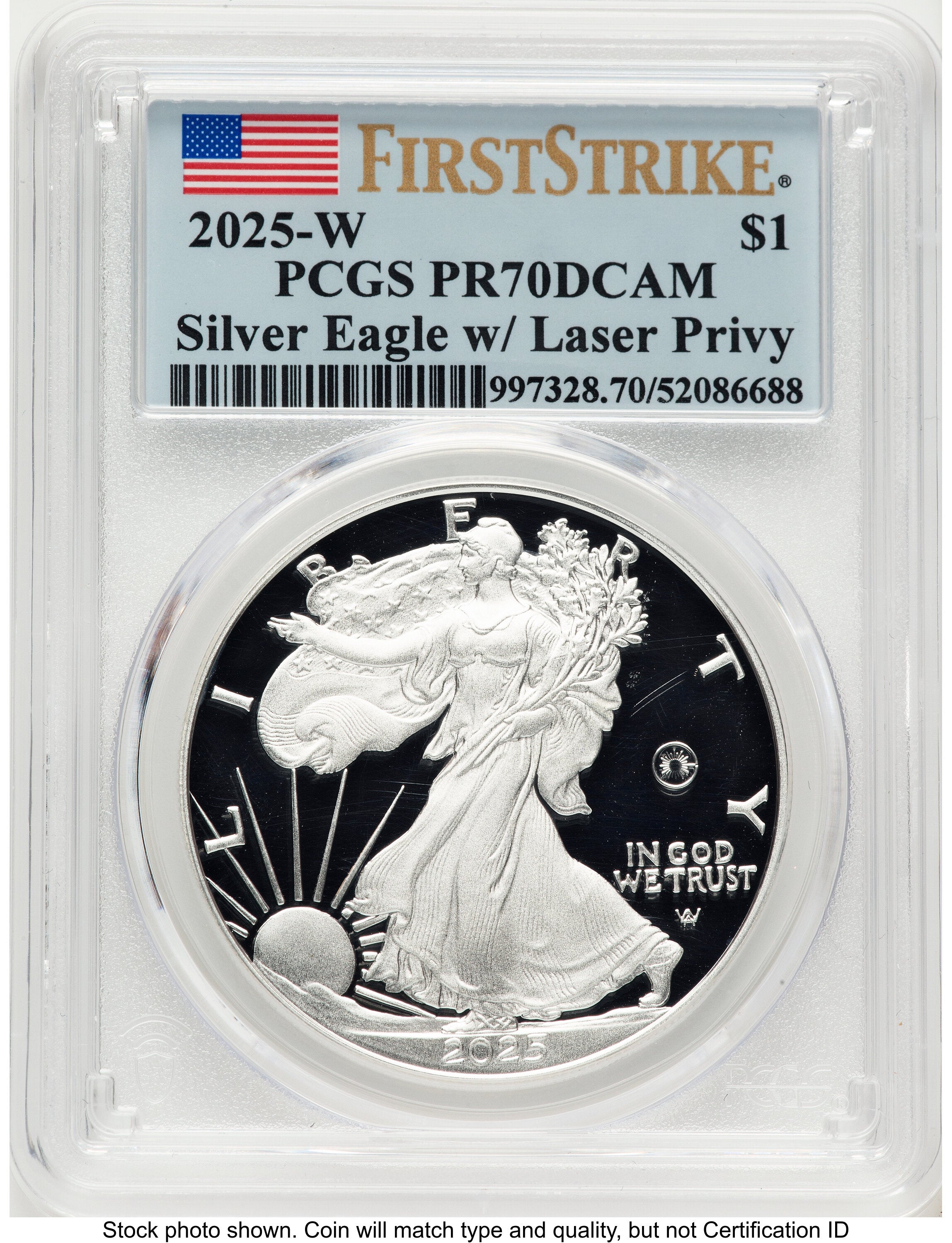 2025-W Proof Silver Eagle Privy Laser Engraved 1 oz FS Flag PCGS PR70