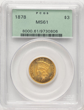 1878 $3 Three Dollar Gold Pieces PCGS MS61 (782565002)