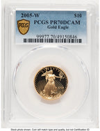 2005-W Proof Gold Eagle 1/4 oz Blue Gradient PCGS PR70
