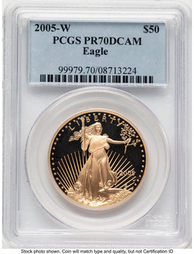 2005-W Proof Gold Eagle 1 oz Blue Label PCGS PR70