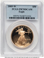 2005-W Proof Gold Eagle 1 oz Blue Label PCGS PR70