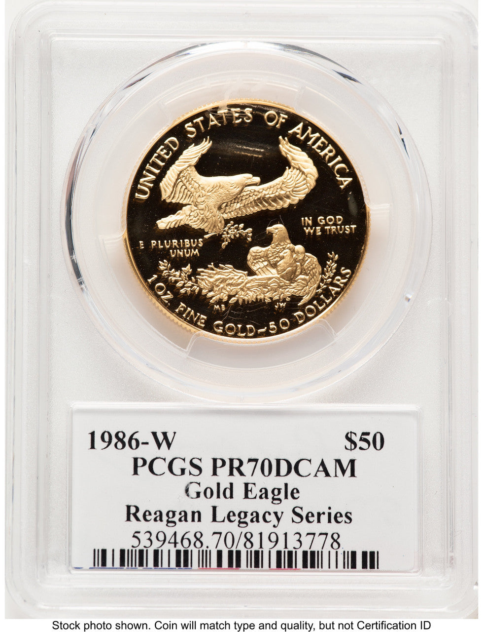 1986-W Proof Gold Eagle 1 oz Reagan Legacy Series Michael Reagan PCGS PR70
