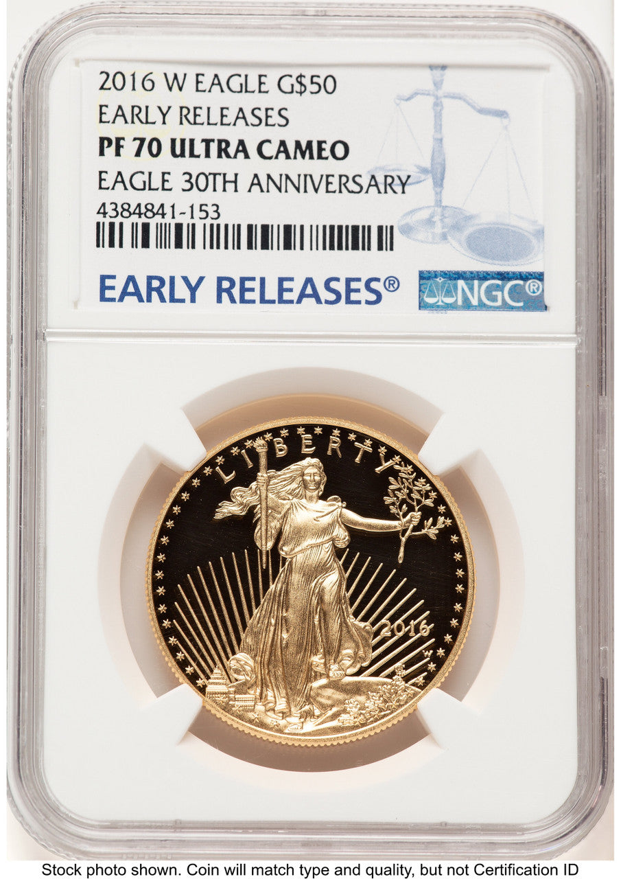 2016-W Proof Gold Eagle 1 oz ER Blue NGC PF70
