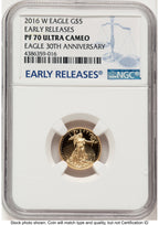 2016-W Proof Gold Eagle 1/10 oz ER Blue NGC PF70