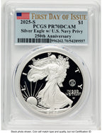 2025-S Proof Silver Eagle Privy U.S. Navy 250th Anniversary 1 oz FDI Flag PCGS PR70