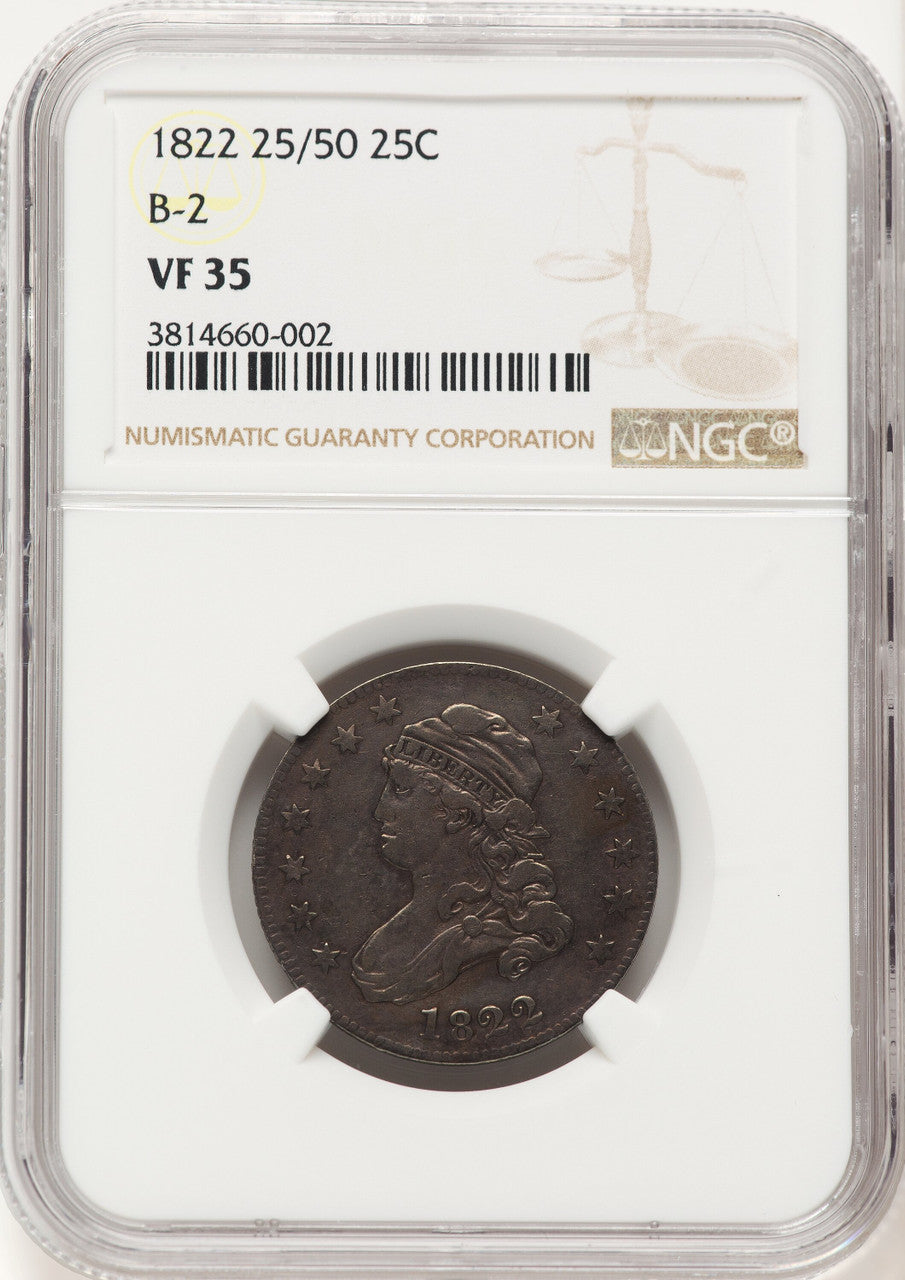 1822 25C 25/50C B-2 Bust Quarter NGC VF35