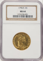1796/5 $5 BD-1 Early Half Eagle NGC MS64