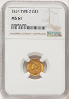 1854 G$1 Type Two Gold Dollar NGC MS61 (782838011)