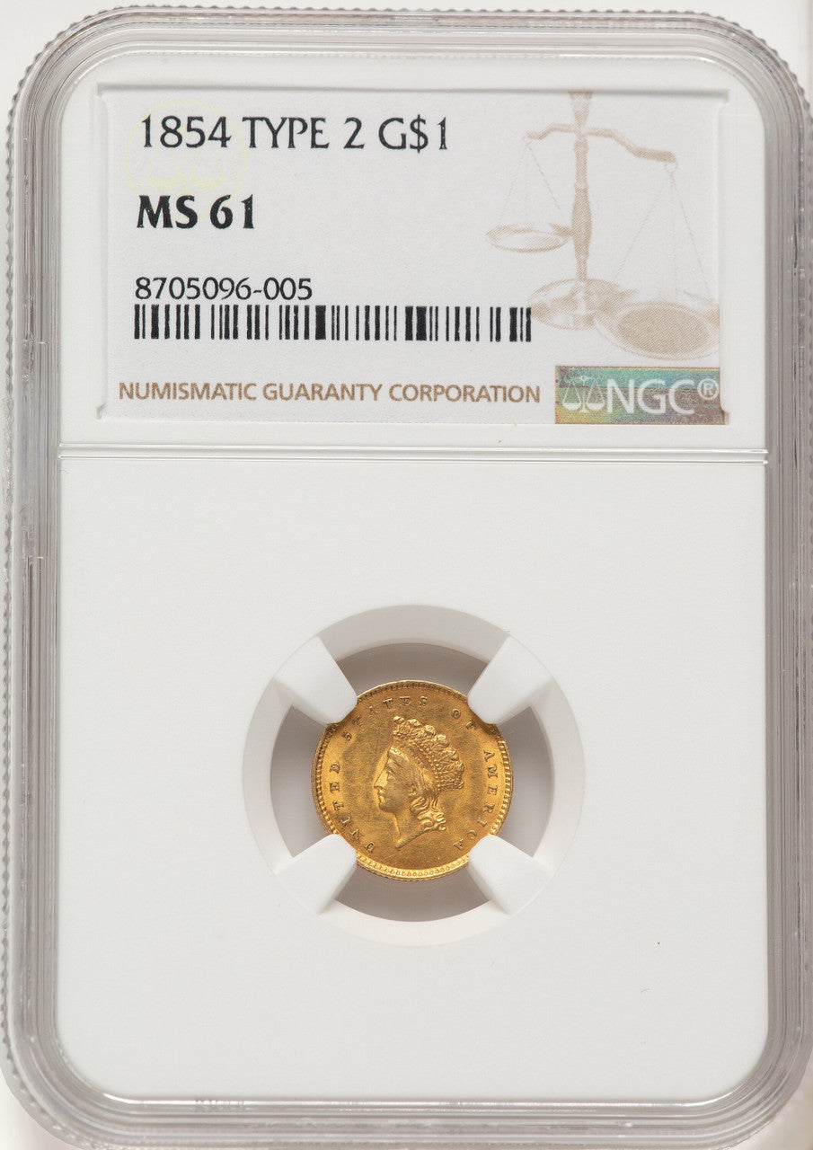 1854 G$1 Type Two Gold Dollar NGC MS61 (782838011)