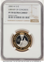 2000-W $10 Library of Congress Bi-Metallic Gold 0.2509 oz and Platinum 0.2509 oz Brown Label Modern Issues NGC MS70