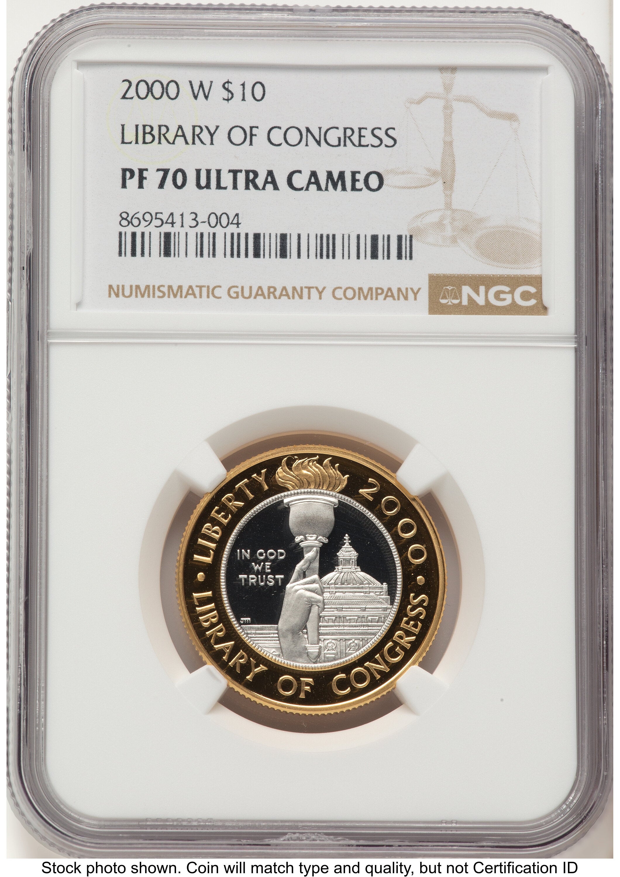 2000-W $10 Library of Congress Bi-Metallic Gold 0.2509 oz and Platinum 0.2509 oz Brown Label Modern Issues NGC MS70