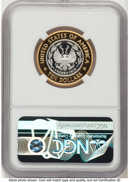 2000-W $10 Library of Congress Bi-Metallic Gold 0.2509 oz and Platinum 0.2509 oz Brown Label Modern Issues NGC MS70