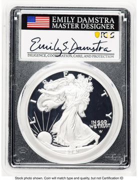 2021-W TY2 Proof Silver Eagle FDI Blk Frame PCGS PR70 Emily Damstra