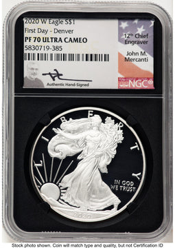 2020-W Proof Silver Eagle 1 oz FDI John Denver NGC PF70 Mercanti