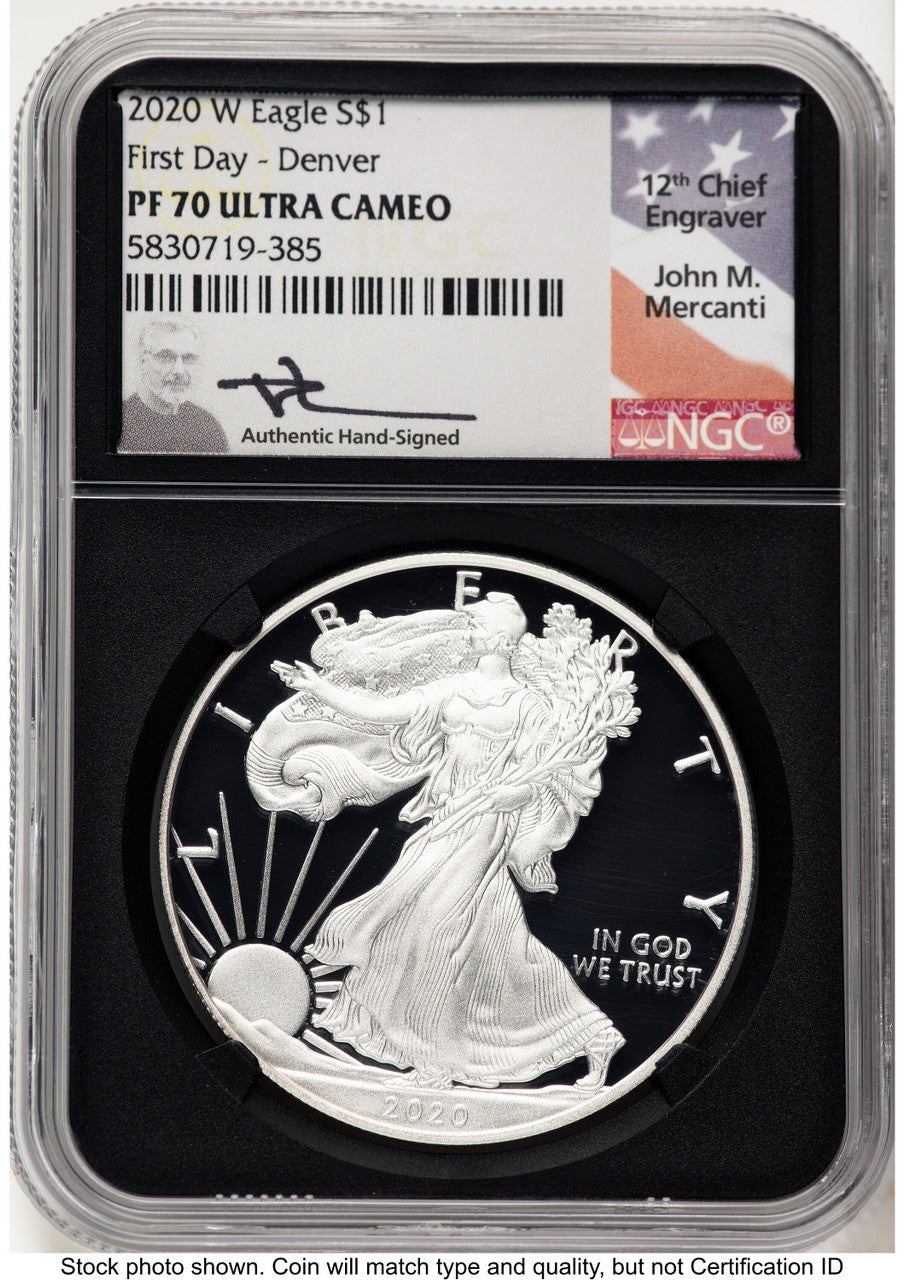 2020-W Proof Silver Eagle 1 oz FDI John Denver NGC PF70 Mercanti